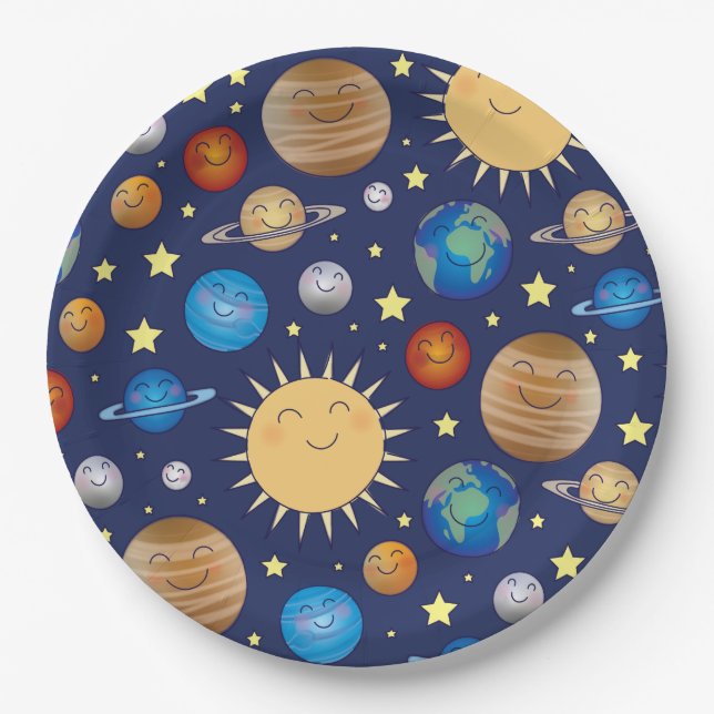 Outer Space Baby Shower Galaxy Universe Stars Paper Plate (Front)