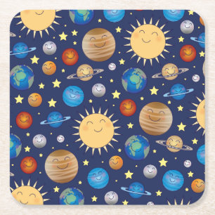 Outer Space Baby Shower Galaxy Universe Stars Square Paper Coaster