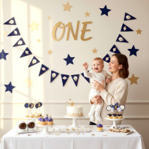 Outer Space Baby Shower Moon Stars Bunting Banner