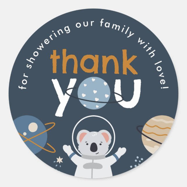 Outer Space Baby Shower Round Favour Stickers (Front)