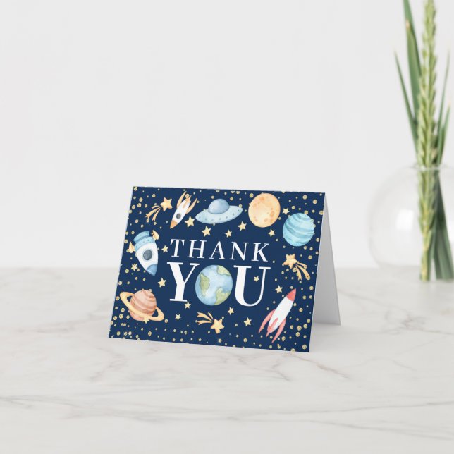 Outer Space Baby Shower Thank You Note Card (Front)