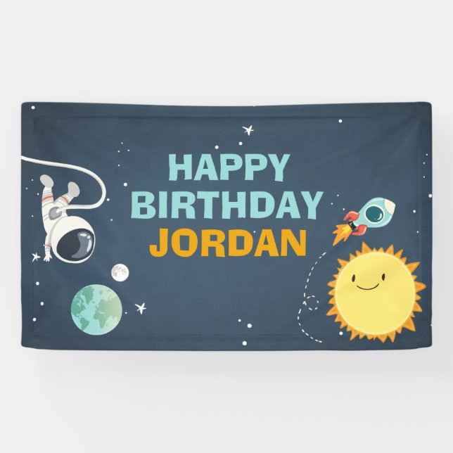 Outer Space Birthday Banner Rocket Astronaut (Horizontal)