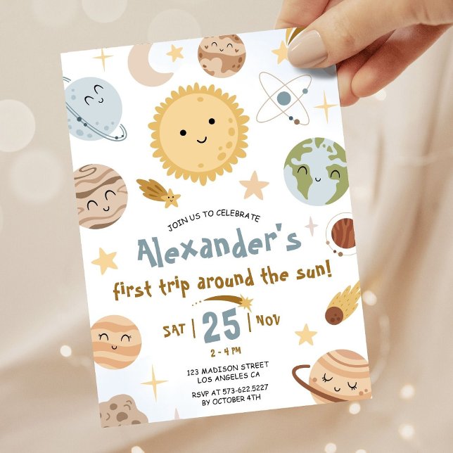 Outer Space Birthday First Trip Around The Sun  Invitation (Creator Uploaded)