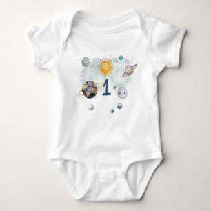 Outer Space Birthday Galaxy Sun Moon Stars Planets Baby Bodysuit