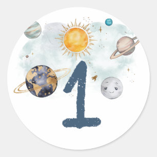 Outer Space Birthday Galaxy Sun Moon Stars Planets Classic Round Sticker