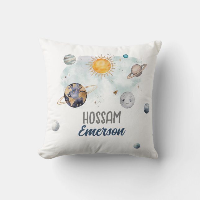 Outer Space Birthday Galaxy Sun Moon Stars Planets Cushion (Front)