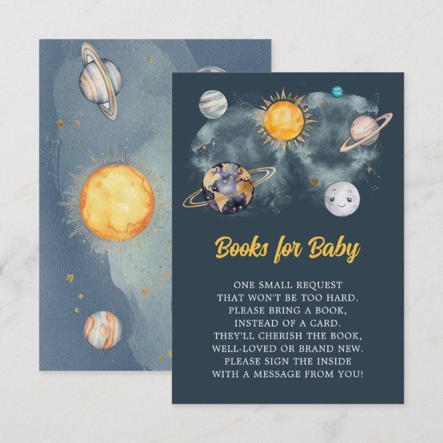 Outer Space Birthday Galaxy Sun Moon Stars Planets Enclosure Card (Front/Back)