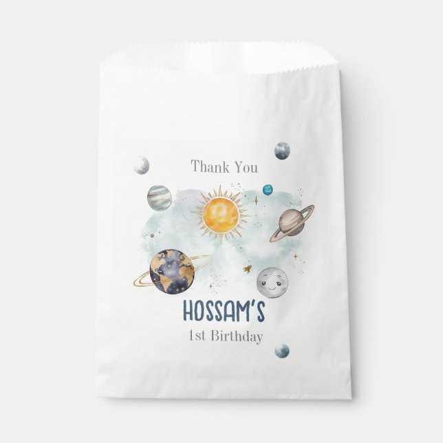Outer Space Birthday Galaxy Sun Moon Stars Planets Favour Bag (Front)