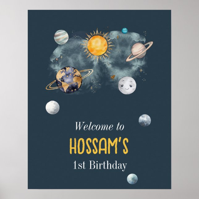 Outer Space Birthday Galaxy Sun Moon Stars Planets Poster (Front)