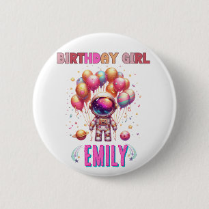 Outer Space Birthday Girl Flight Crew 6 Cm Round Badge