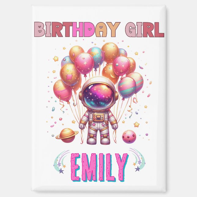 Outer Space Birthday Girl Flight Crew Magnet (Front)