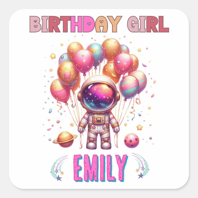 Outer Space Birthday Girl Flight Crew Square Sticker (Front)