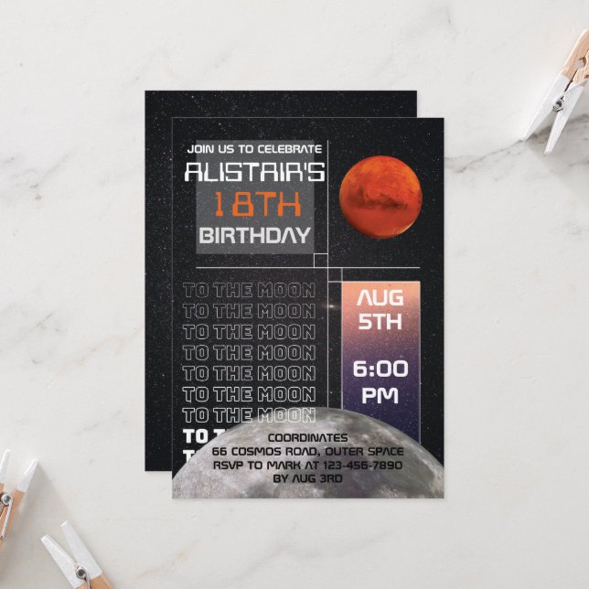 Outer Space Birthday Invitation (Front/Back In Situ)
