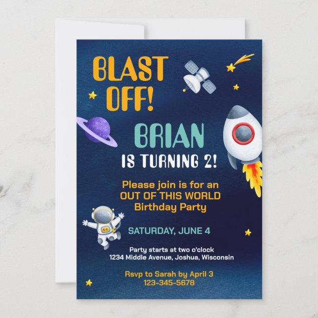 Outer Space Birthday Invitation (Front)
