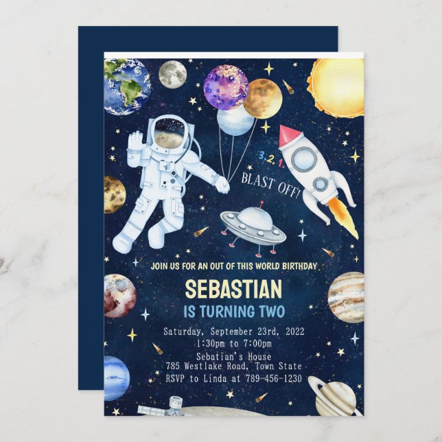 Outer Space Birthday Invitation (Front/Back)