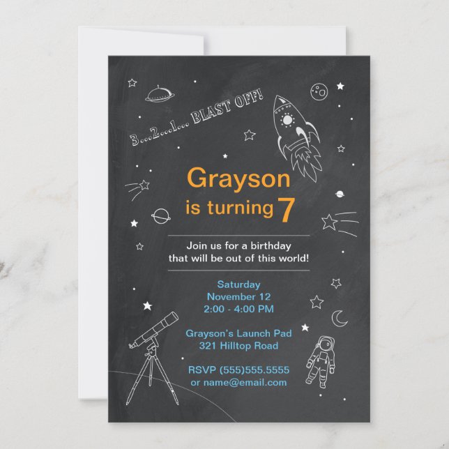 Outer Space Birthday Invitation (Front)