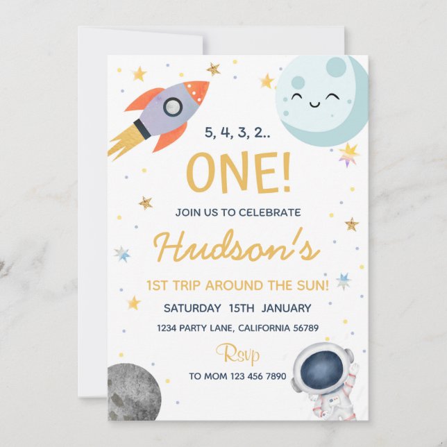 Outer Space Birthday Invitation Astronaut Invite (Front)