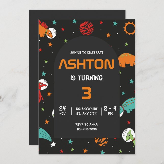 Outer Space Birthday Invitation, Astronaut Kids Invitation (Front/Back)