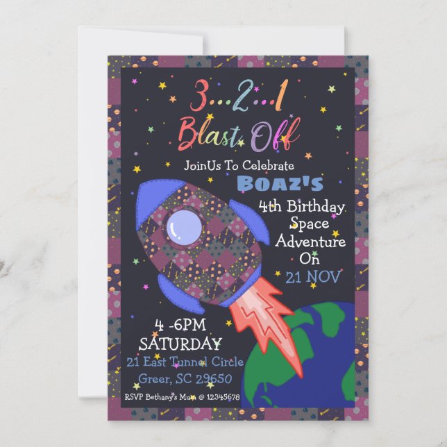 Outer Space Birthday Invitation For Boy (Front)