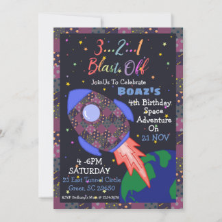 Outer Space Birthday Invitation For Boy