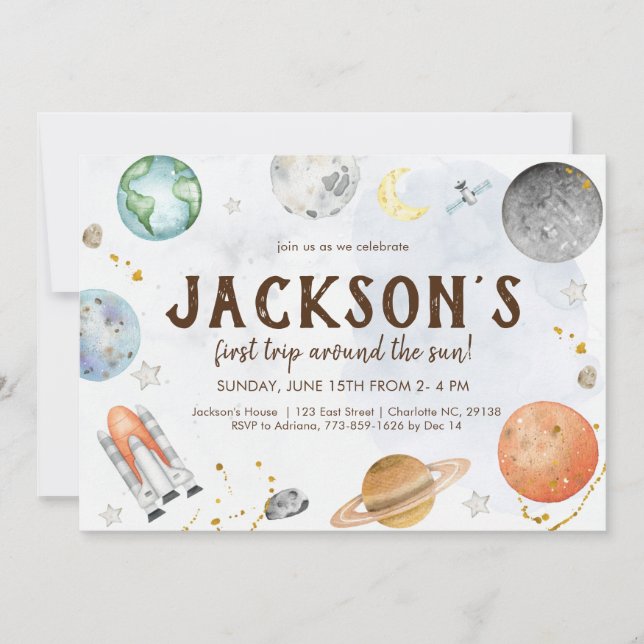 Outer Space Birthday Invitation, Planets Galaxy Invitation (Front)