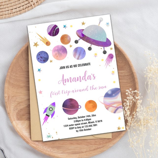 Outer Space Birthday Invitation, Planets Invite (Purple Outer Space Birthday Invitations)