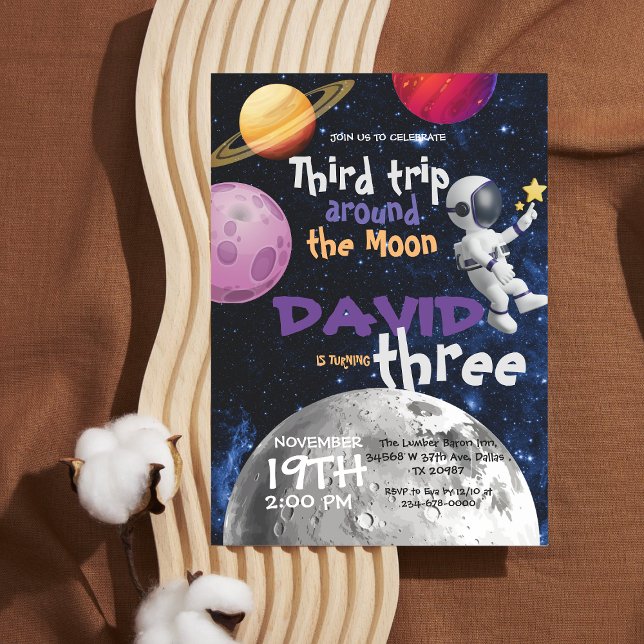 Outer Space Birthday Party Astronaut Galaxy Moon Invitation (Creator Uploaded)