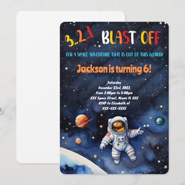 Outer Space Birthday Party Invitation (Front/Back)