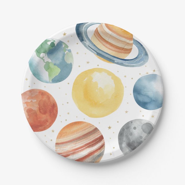 Outer Space Birthday Party Paper Plate (Front)