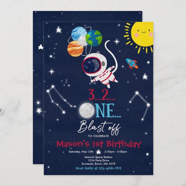Outer Space Birthday Party Planet Astronaut Rocket Invitation (Front/Back)