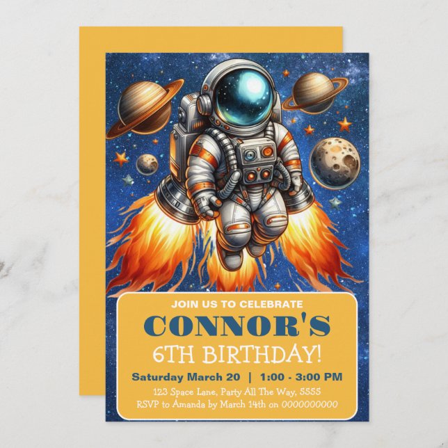 Outer Space Birthday Planets Galaxy Astronaut  Invitation (Front/Back)