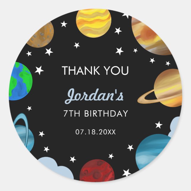 Outer Space Birthday Planets Galaxy Boys Party   Classic Round Sticker (Front)