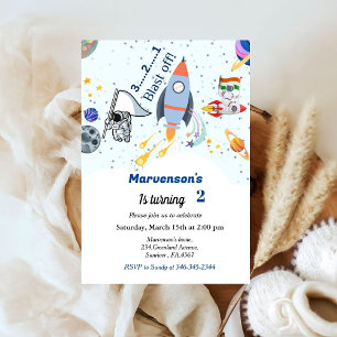 Outer space birthday theme, travel theme baby boy  invitation