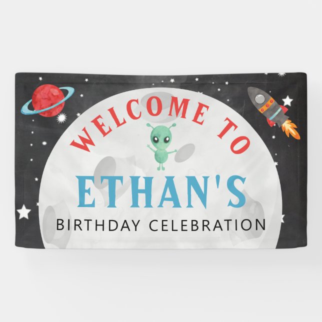 Outer Space Birthday Vinyl Welcome Banner (Horizontal)