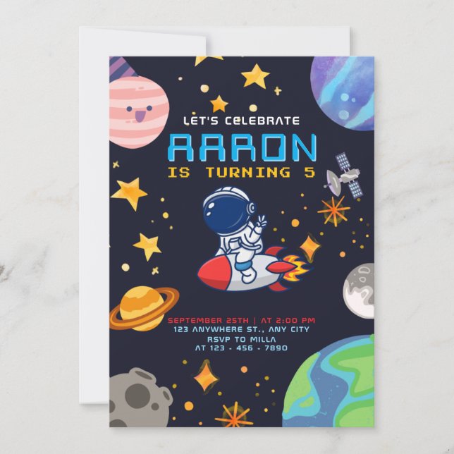 Outer Space Birthday  with Astronaut And Planets Invitation (Front)