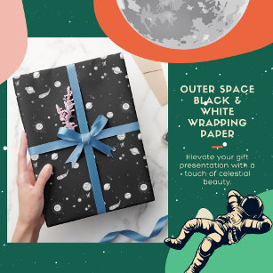 Outer Space Black & White Wrapping Paper 