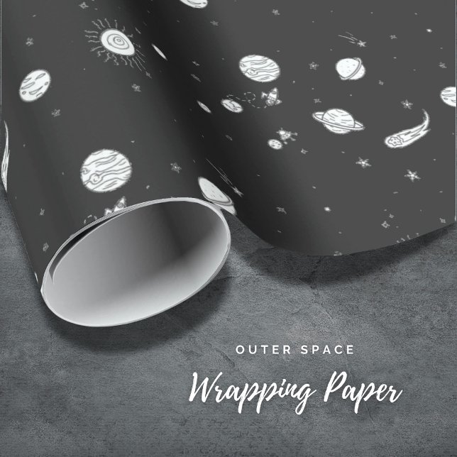 Outer Space Black & White Wrapping Paper  (Outer Space Black & White Wrapping Paper)