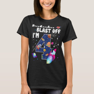 Outer Space Blast Off I'm 4th Birthday Countdown 4 T-Shirt