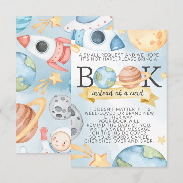 Outer Space Book Request Card for Baby Shower (Front/Back)