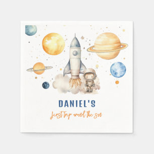Outer Space Boy 1st Trip Around the Sun Birthday Napkin