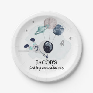 Outer Space Boy 1st Trip Around the Sun Birthday Paper Plate