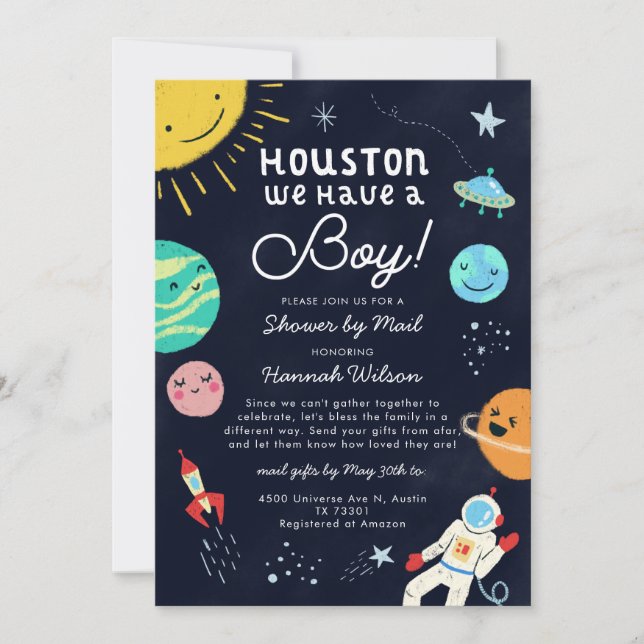 Outer Space Boy Baby Shower By Mail Invitation (Front)