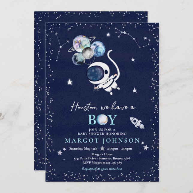 Outer Space Boy Baby Shower Galaxy Baby Shower Inv Invitation (Front/Back)