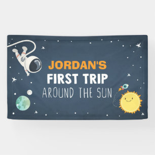 Outer Space Boy First Birthday Backdrop Astronaut  Banner