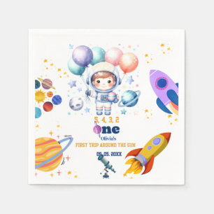 Outer space boy planet birthday napkin