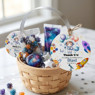 Outer space boy planet thank You birthday Favour Tags