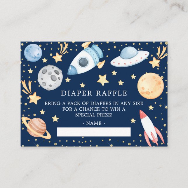 Outer Space Boys Baby Shower Diaper Raffle Ticket Enclosure Card (Front)