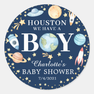 Outer Space Boys Baby Shower Favour Classic Round Sticker