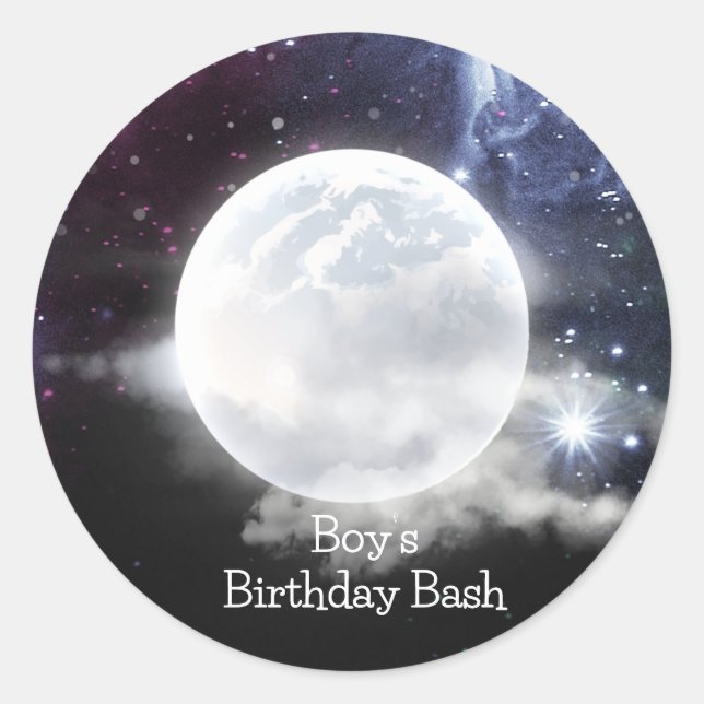 Outer Space Boy's Birthday Bash Classic Round Sticker (Front)