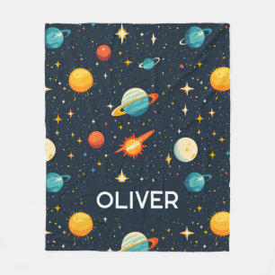 Outer Space Boys Cute Planets Galaxy Fleece Blanket
